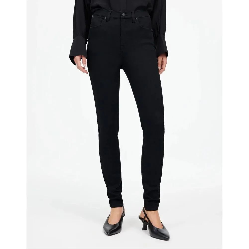 Madewell black destroyed 9 inch mid rise skinny sustainable jeans